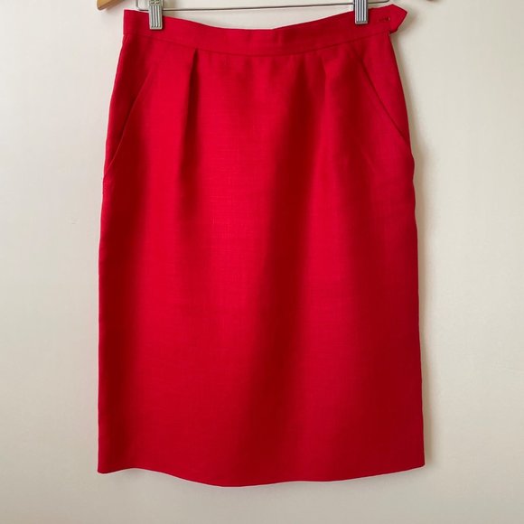 Vintage Yves Saint Laurent Skirt Suit 10 Red Double Breasted Blazer Gold Buttons - Picture 10 of 14